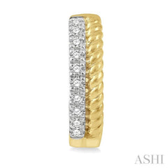 1/10 Ctw Rope Bead & Round Cut Diamond Huggie Earrings in 10K Yellow Gold