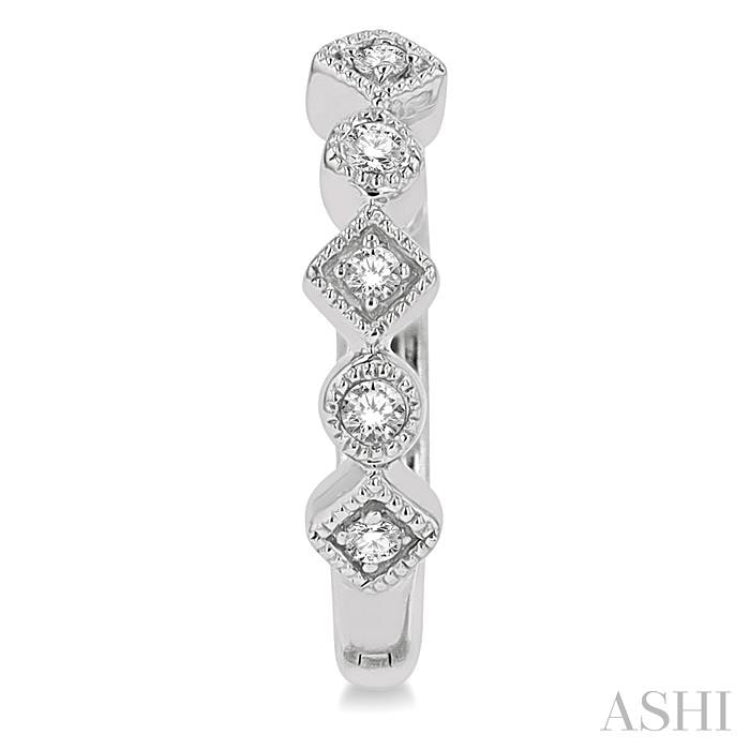 1/10 ctw Circular & Rhombus Mount Round Cut Diamond Huggie Petite Earrings in 10K White Gold