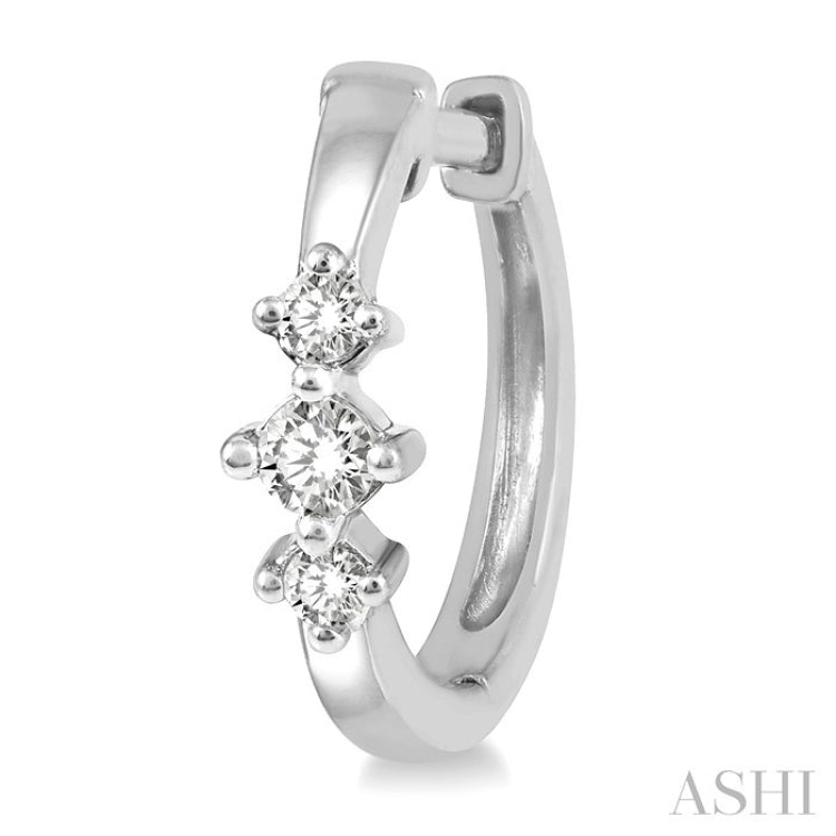 1/6 Ctw Three Stone Round Cut Diamond Huggie Petite Earrings in 10K White Gold