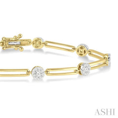 1 1/5 Ctw Lovebright Round Cut Diamond Paper Clip Link Bracelet in 14K Yellow and White Gold