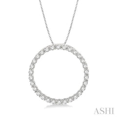 1 Ctw Round Cut Diamond Circle of Love Pendant with Chain in 14K White Gold