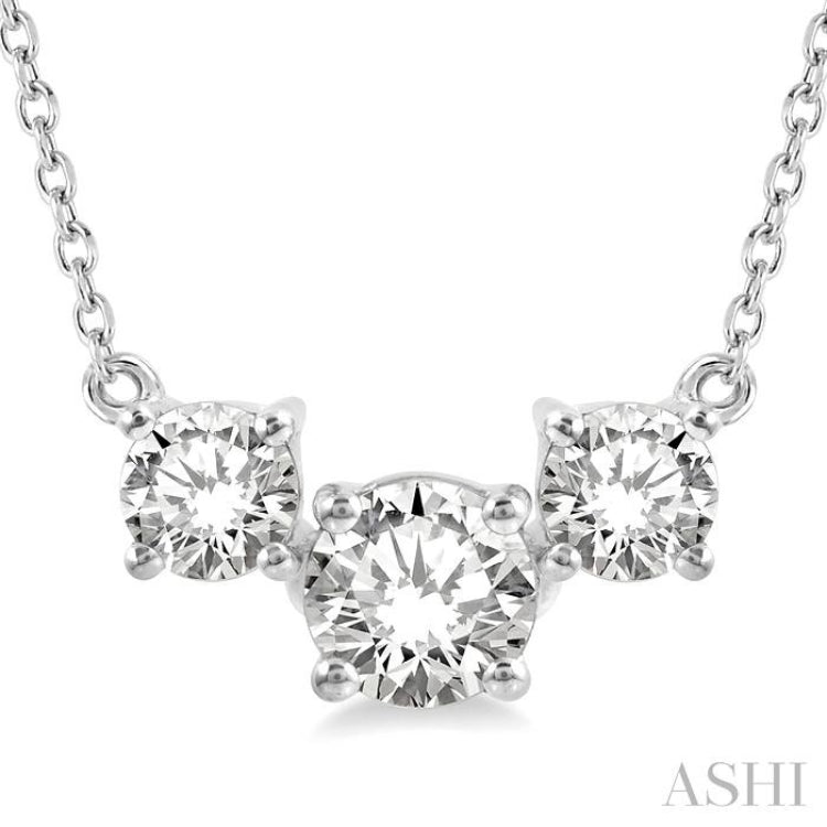 3/4 Ctw Three Stone Round Cut Diamond Necklace in 14K White Gold