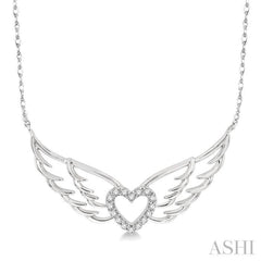 1/8 Ctw Angel Wings Heart Round Cut Diamond Necklace in 10K White Gold