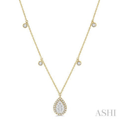 3/4 ctw Pear Shape Lovebright Round Cut Diamond Necklace in 14K Yellow and White Gold