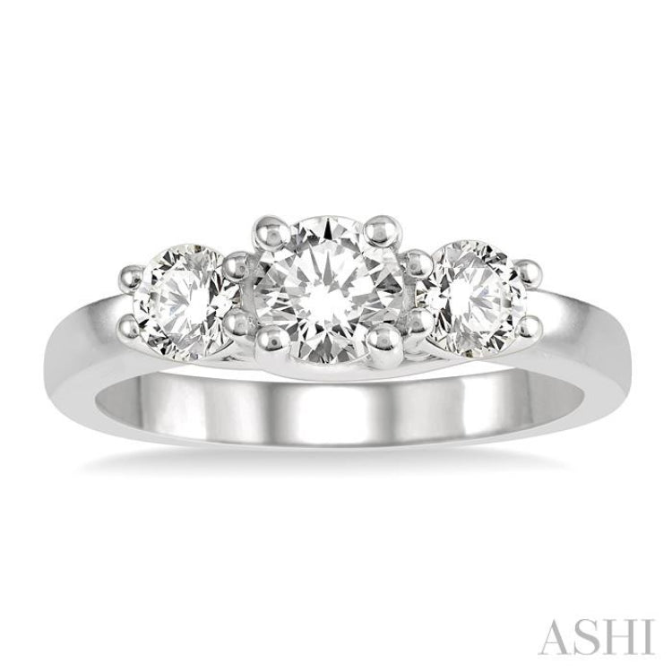 1 Ctw Round Cut Diamond Three-Stone Ring in 14K White Gold