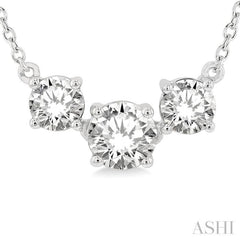 1 Ctw Three Stone Round Cut Diamond Necklace in 14K White Gold