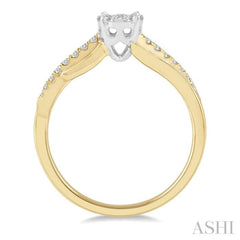 1/3 ctw Circular Mount Slanting Round Cut Diamond Lovebright Engagement Ring in 14K Yellow and White Gold