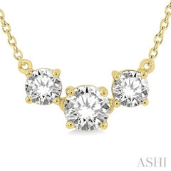 1 Ctw Three Stone Round Cut Diamond Necklace in 14K Yellow Gold