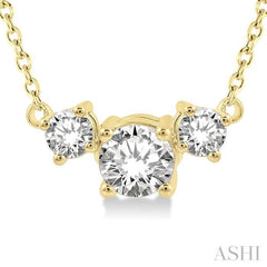 1/2 Ctw Three Stone Round Cut Diamond Necklace in 14K Yellow Gold