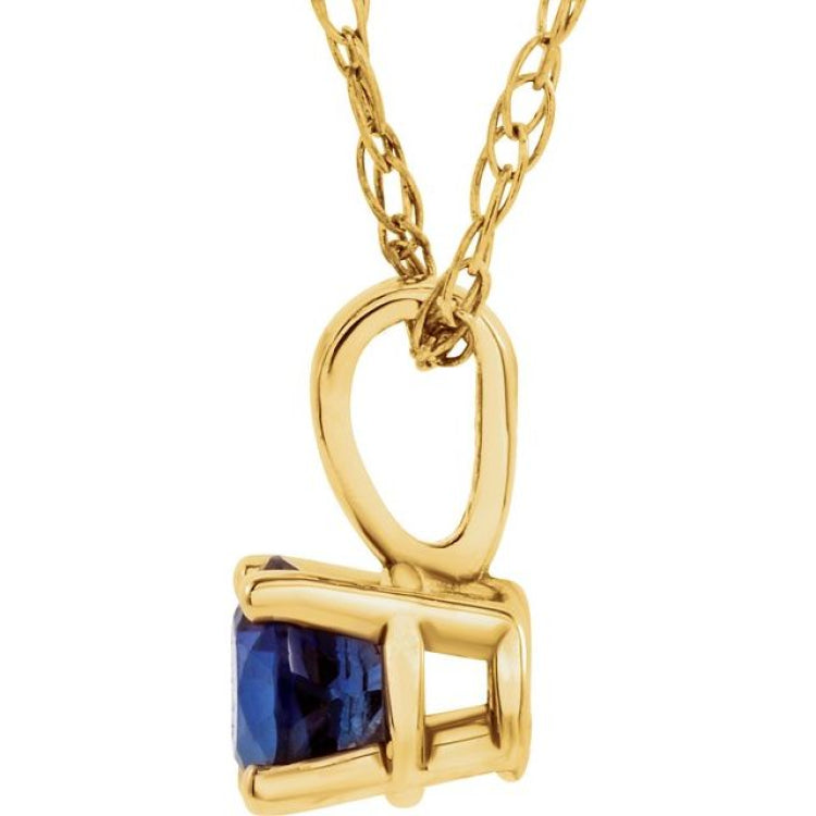 14K Yellow 3 mm Imitation Blue Sapphire Youth Solitaire 14" Necklace