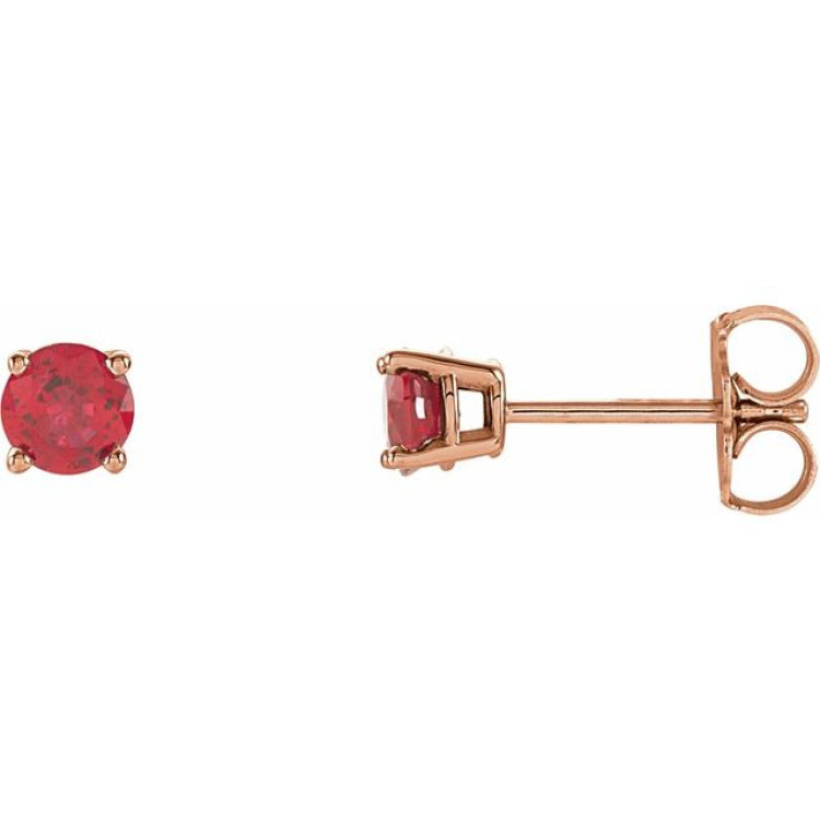 14K Rose Gold 4 mm Lab-Grown Ruby Earrings