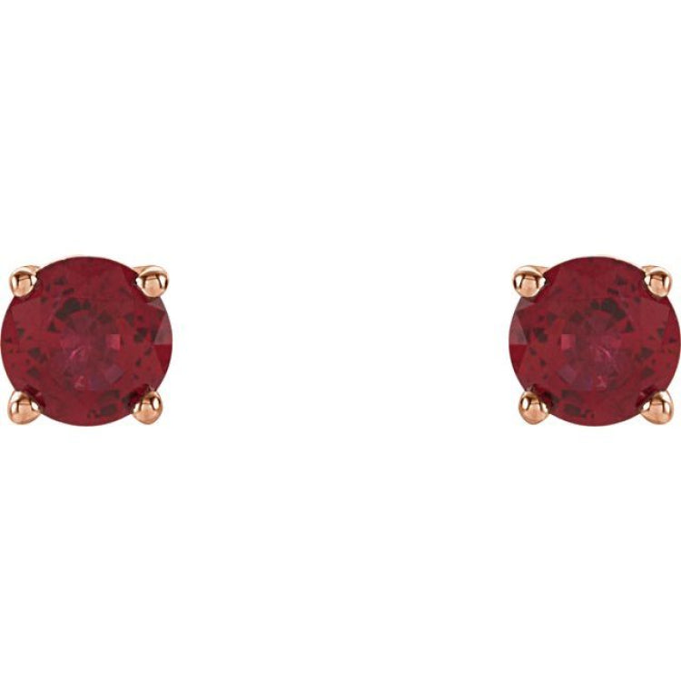14K Rose Gold 4 mm Lab-Grown Ruby Earrings