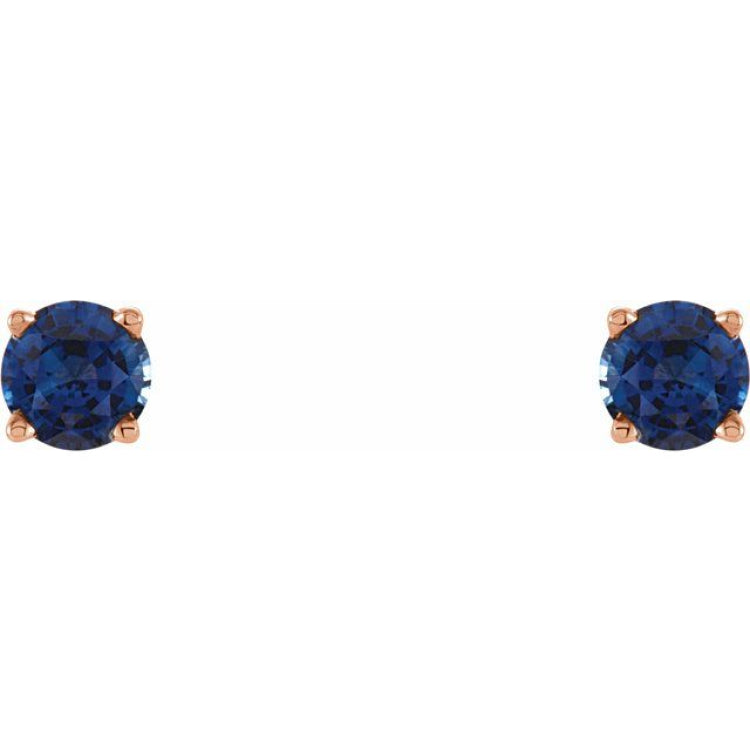 14K Rose Gold 4 mm Lab-Grown Blue Sapphire Earrings