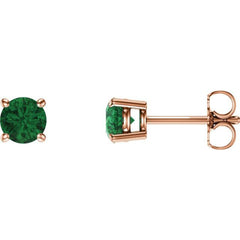14K Rose Gold 5 mm Lab-Grown Emerald Earrings