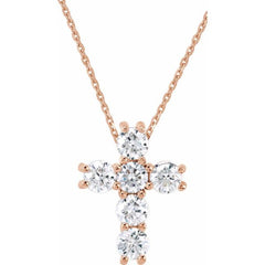 14K Rose 1/2 CTW Natural Diamond Cross 18" Necklace