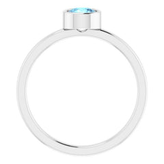 Rhodium-Plated Sterling Silver 5 mm Imitation Aquamarine Ring