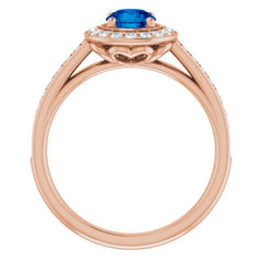 14K Rose Lab-Grown Blue Sapphire & 1/3 CTW Natural Diamond Ring