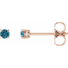 14K Rose Gold 2.5 mm Natural Blue Zircon Earrings