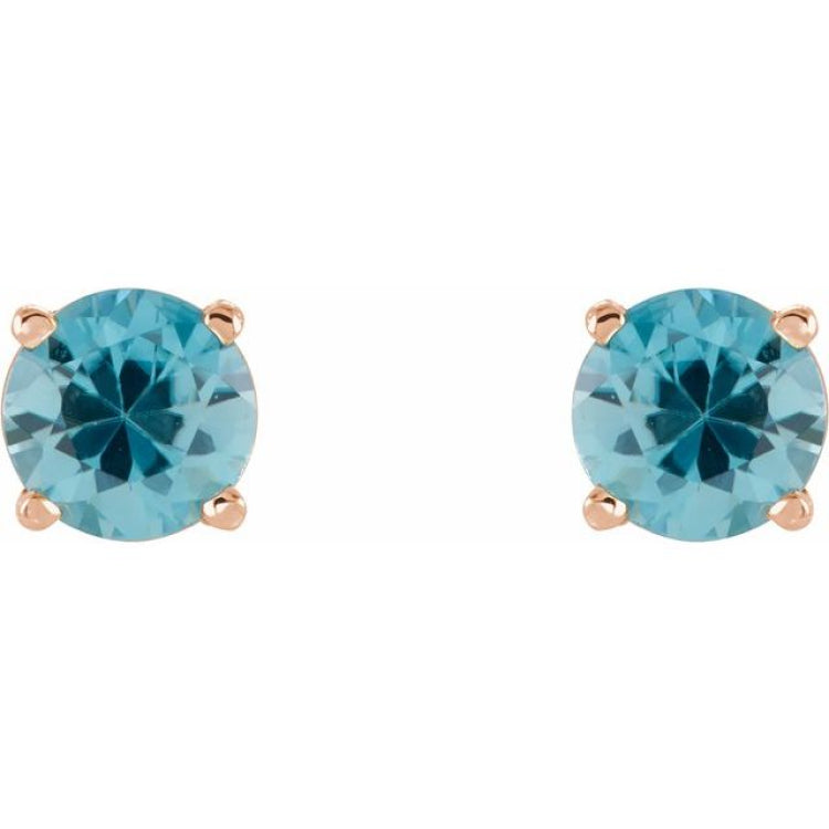 14K Rose Gold 5 mm Natural Blue Zircon Earrings