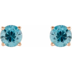 14K Rose Gold 5 mm Natural Blue Zircon Earrings