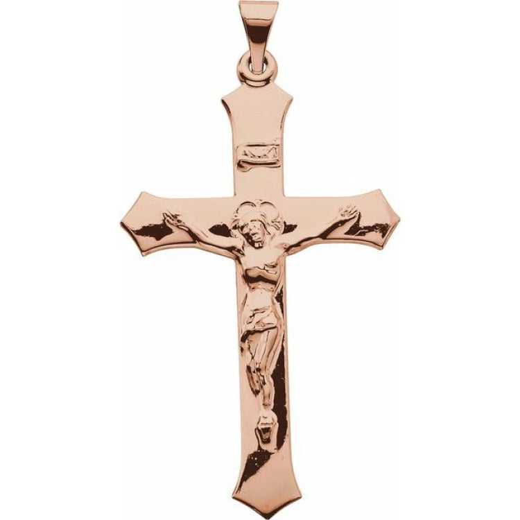 14K Rose Crucifix Pendant