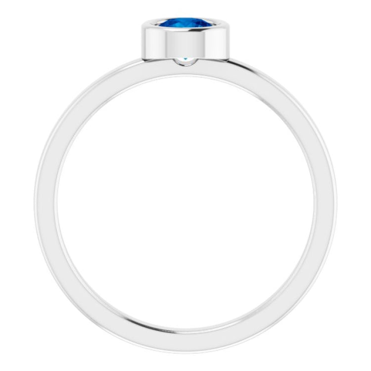 14K White 4.5 mm Natural Blue Sapphire Ring