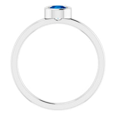 14K White 4.5 mm Natural Blue Sapphire Ring