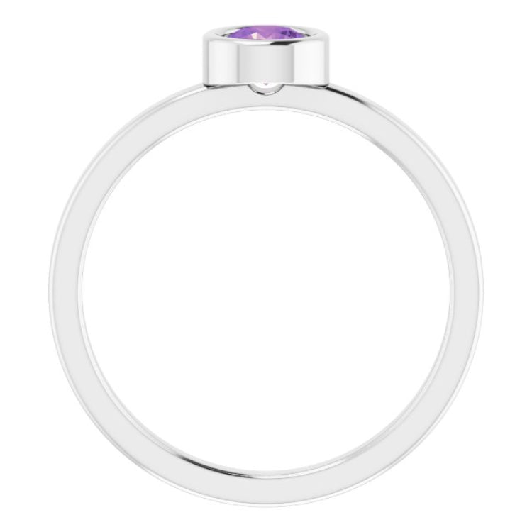 Rhodium-Plated Sterling Silver 4.5 mm Natural Amethyst Ring