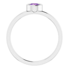 Rhodium-Plated Sterling Silver 4.5 mm Natural Amethyst Ring