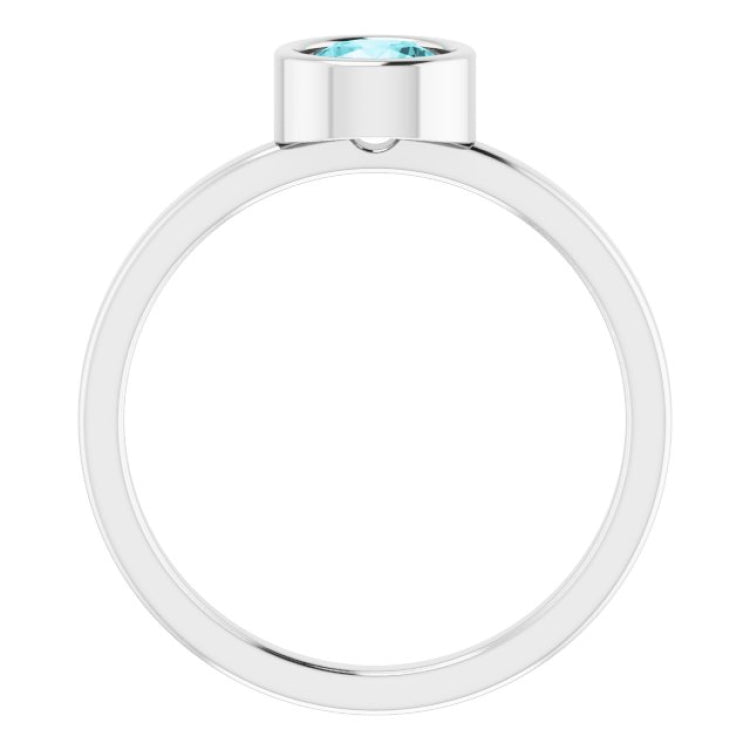 14K White 5.5 mm Natural Blue Zircon Ring