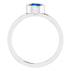 Rhodium-Plated Sterling Silver 5.5 mm Lab-Grown Blue Sapphire Ring