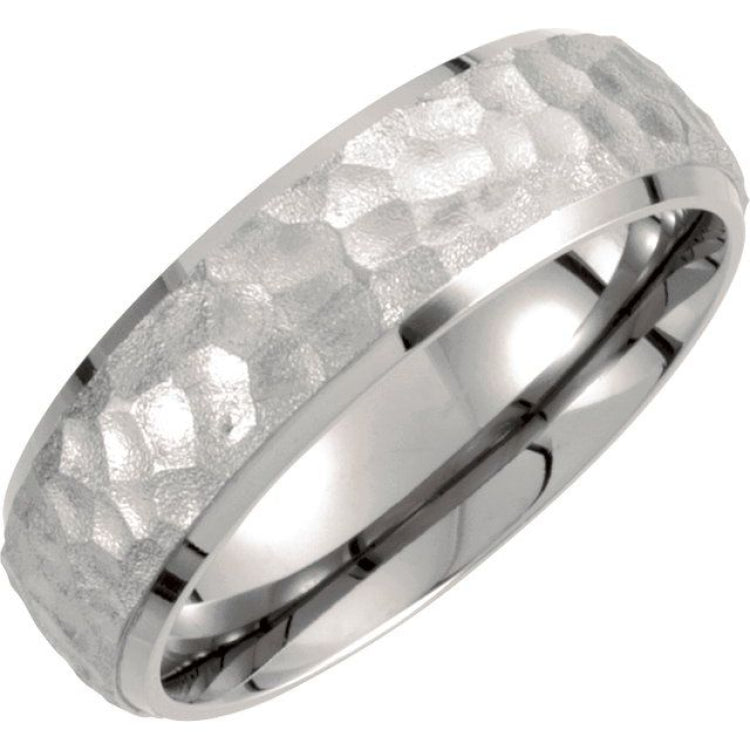 Titanium 7 mm Hammered Finish Beveled-Edge Band  Size 12