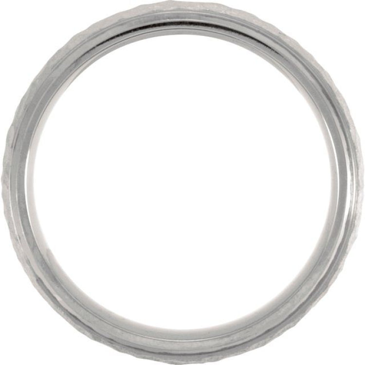 18K Rose Gold-Plated & Titanium 7 mm Beveled-Edge Band with Hammered Finish Size 9.5