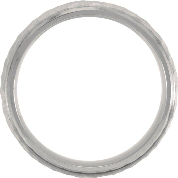 18K Yellow Gold-Plated & Titanium 7 mm Beveled-Edge Band with Hammered Finish Size 9