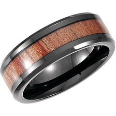Black PVD Cobalt 8 mm Casted Wood Inlay Comfort-Fit Band Size 11.5