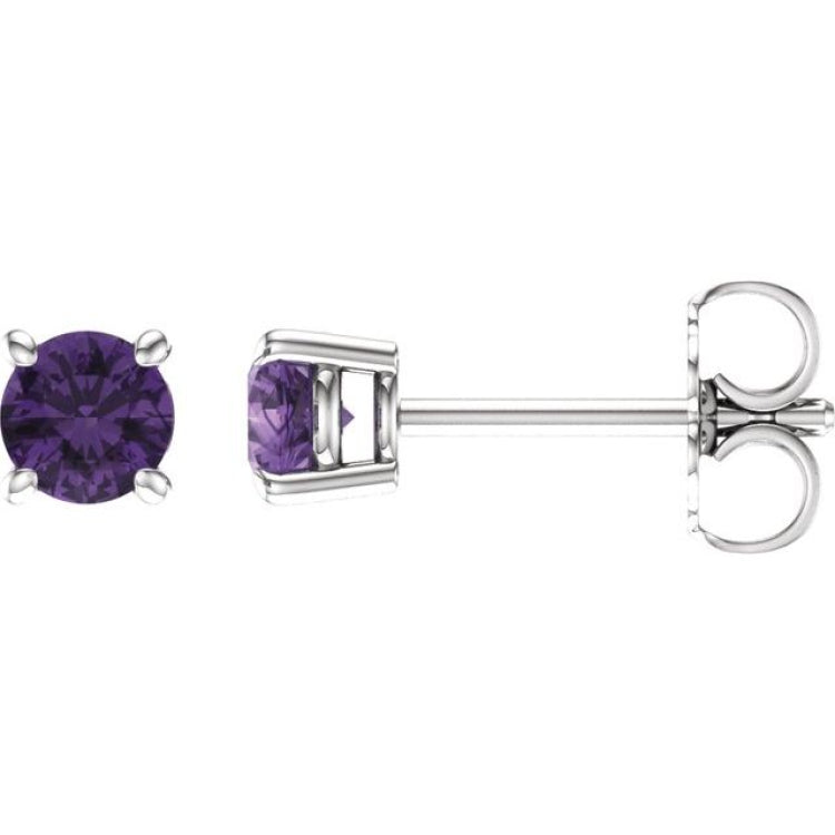 14K White Gold 4 mm Natural Amethyst Earrings