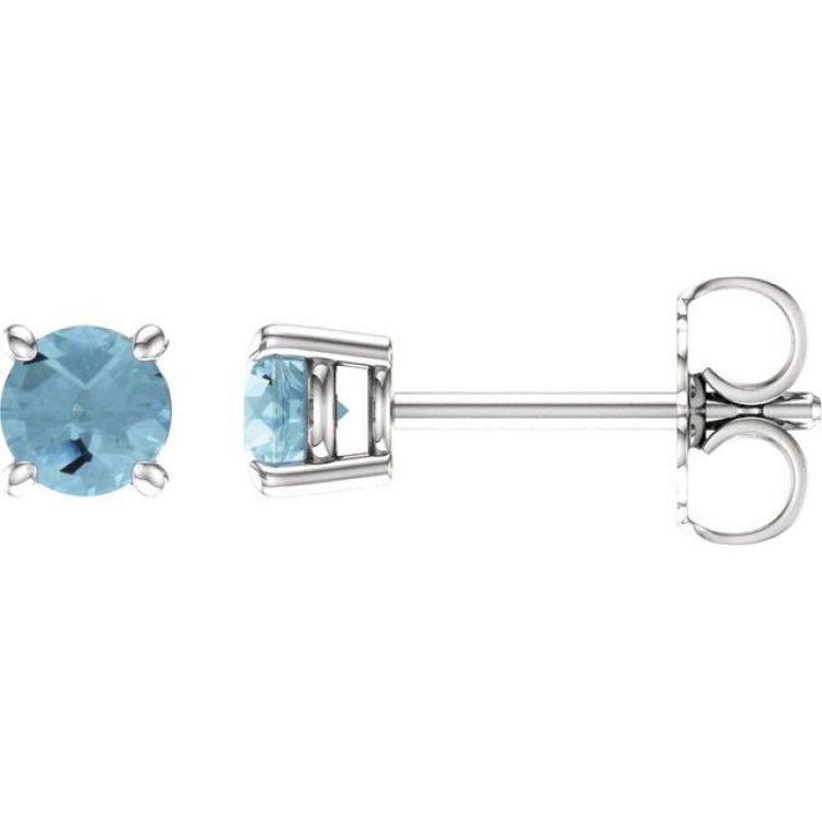 14K White Gold 4 mm Natural Aquamarine Earrings