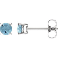 14K White Gold 4 mm Natural Aquamarine Earrings