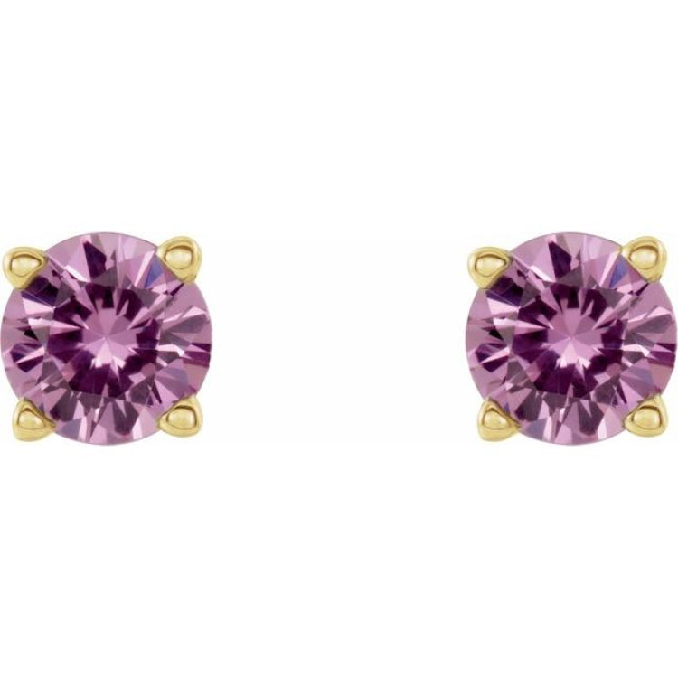 14K Yellow Gold 2.5 mm Natural Pink Sapphire Earrings