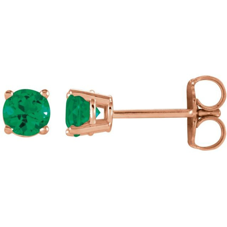 14K Rose 4 mm Natural Emerald Stud Earrings