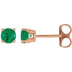 14K Rose Gold 4 mm Natural Emerald Earrings