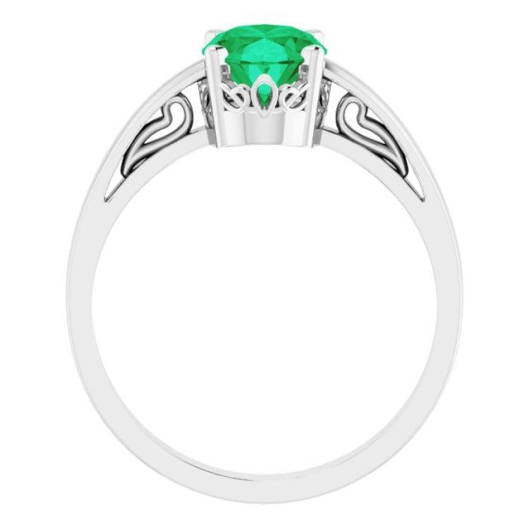 14K White Lab-Grown Emerald Ring