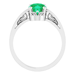 14K White Lab-Grown Emerald Ring