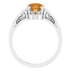 14K White Natural Citrine Ring