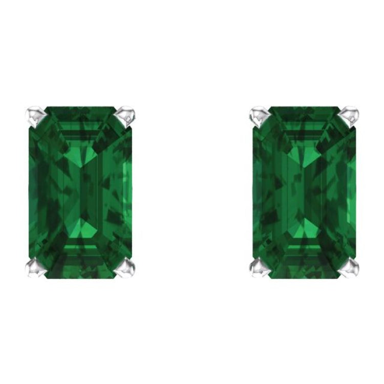 14K White Lab-Grown Emerald Earrings