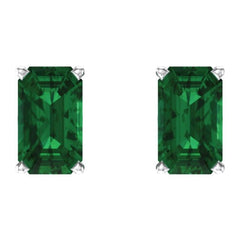 14K White Lab-Grown Emerald Earrings