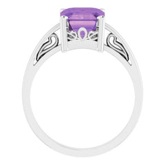 14K White Natural Amethyst Scroll Setting® Ring