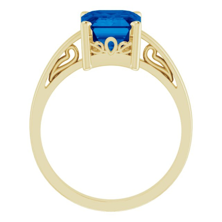 14K Yellow Lab-Grown Blue Sapphire Scroll Setting® Ring