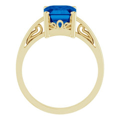 14K Yellow Lab-Grown Blue Sapphire Scroll Setting® Ring