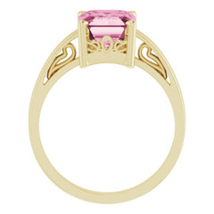 14K Yellow Natural Pink Tourmaline Scroll Setting® Ring